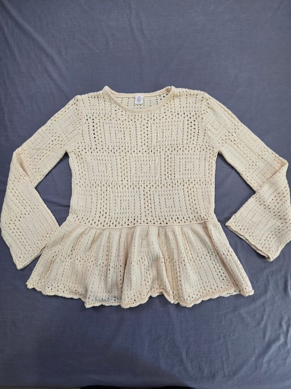 Like Love Small Peplum Knit Sweater Beige Long Sleeve Boho Western